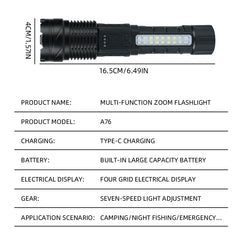 30W P50 COB Strong Light Flashlight Portable Rechargeable Bright Household LED Lamp Built in Battery with Power Display