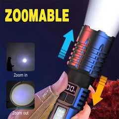 High Power Rechargeable Led Flashlight Very Strong Led Flashlight With Side Light Torch For Outdoor Camping Hiking