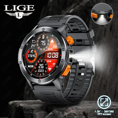 LIGE Sport Smart Watch LED Light Wireless Call Connect Phone Heart Rate Health Monitoring IP68 Waterproof Outdoor Men Smartwatch