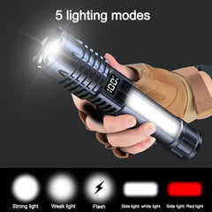 High Power Rechargeable Led Flashlight Very Strong Led Flashlight With Side Light Torch For Outdoor Camping Hiking