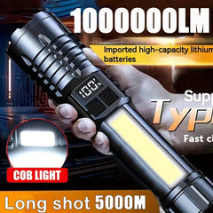 High Power Rechargeable Led Flashlight Very Strong Led Flashlight With Side Light Torch For Outdoor Camping Hiking