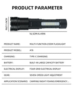 30W P50 COB Strong Light Flashlight Portable Rechargeable Bright Household LED Lamp Built in Battery with Power Display