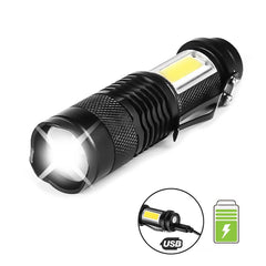 Mini LED Flashlight COB Portable Usb Rechargeable Tactical Dual